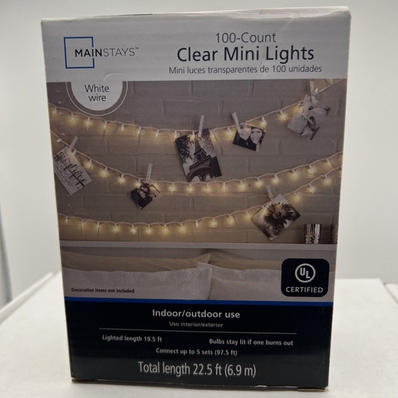 100-Count‎ Clear Mini Lights Mainstays White Wire 19.5 feet - Picture 1 of 6